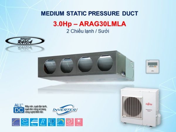 Điều hòa nối ống gió 2 chiều Fujitsu 30.000BTU ARAG30LMLA